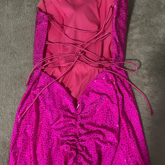 Hot pink bedazzled strappy back corset with butt scrunch- prom or pageant dress - Picture 3 of 7
